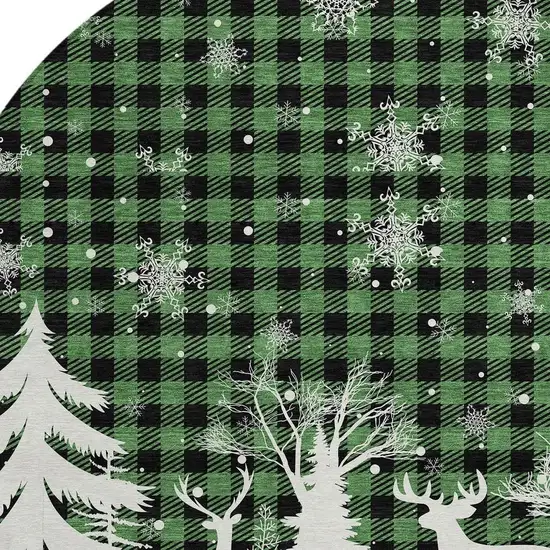 8' Green Black And Ivory Round Plaid Washable Indoor Outdoor Area Rug Photo 4