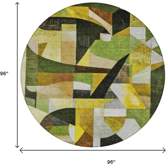 8' Green Black Gold And Beige Round Abstract Washable Indoor Outdoor Area Rug Photo 9