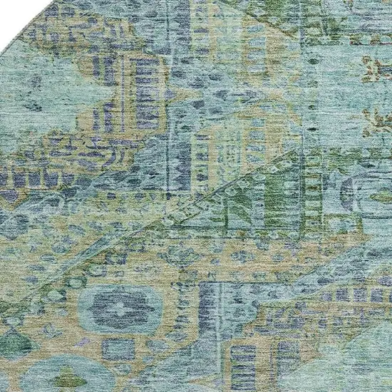 8' Green Blue And Beige Abstract Geometric Washable Round Rug With UV Protection Photo 3