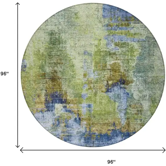 8' Green Blue And Brown Round Abstract Washable Indoor Outdoor Area Rug Photo 3