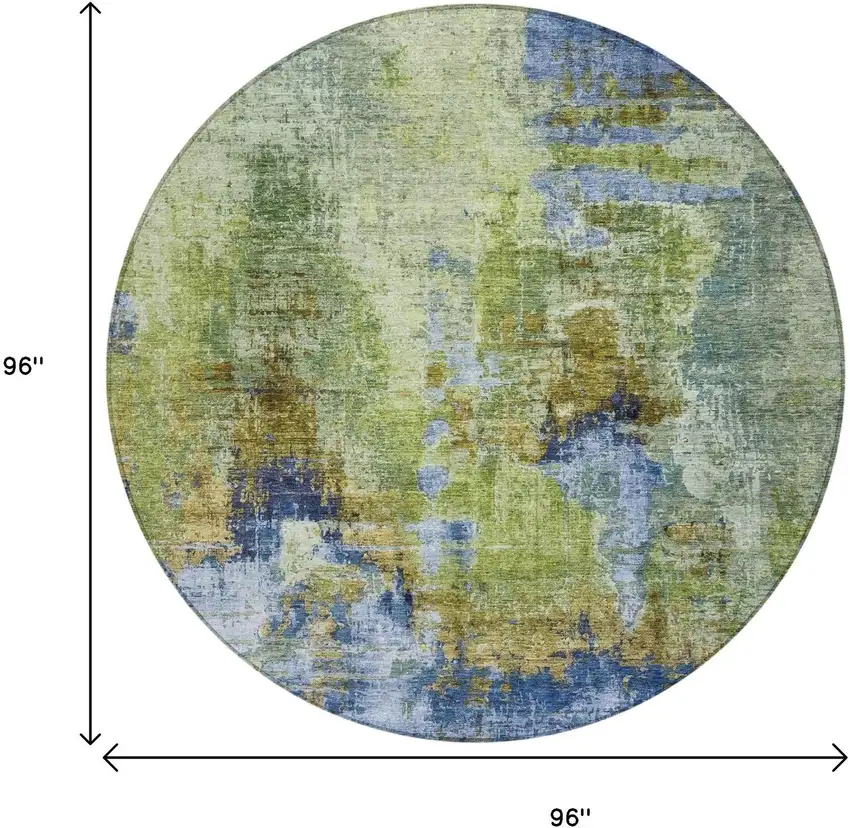 8' Green Blue And Brown Round Abstract Washable Indoor Outdoor Area Rug Photo 3