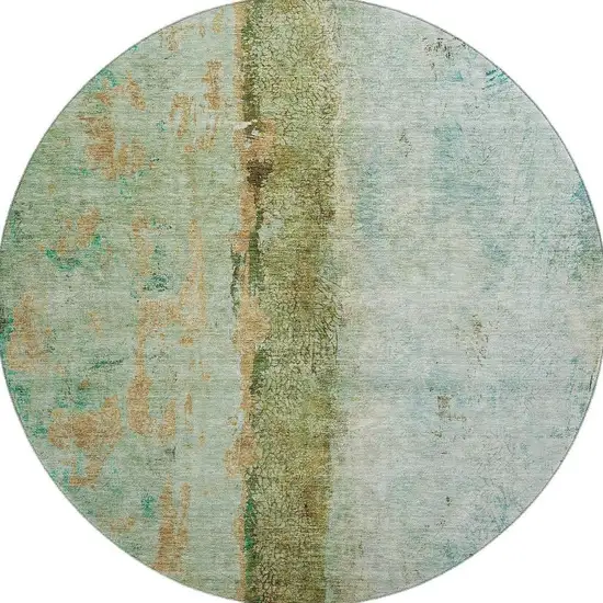 8' Green Blue And Gold Abstract Washable Round Rug With UV Protection Photo 4