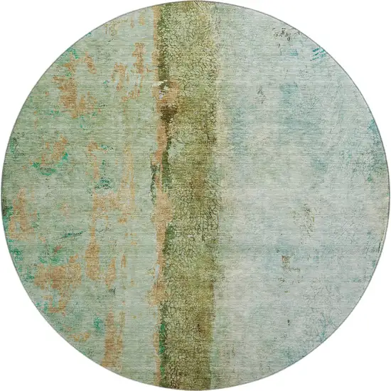 8' Green Blue And Gold Abstract Washable Round Rug With UV Protection Photo 1