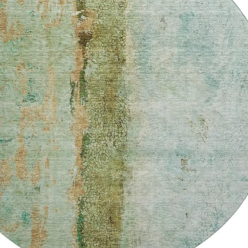 8' Green Blue And Gold Abstract Washable Round Rug With UV Protection Photo 3