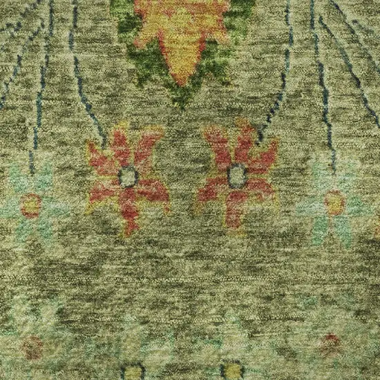 8' Green Blue And Gold Floral Washable Round Rug With UV Protection Photo 8