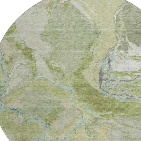 8' Green Blue And Gray Abstract Washable Round Rug With UV Protection Photo 2