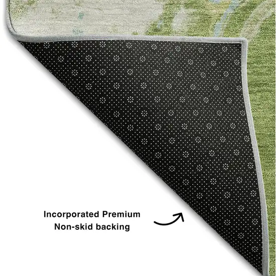 8' Green Blue And Gray Abstract Washable Round Rug With UV Protection Photo 5