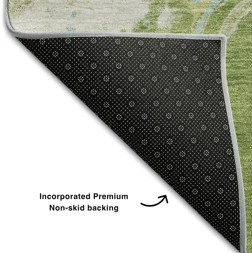 8' Green Blue And Gray Abstract Washable Round Rug With UV Protection Photo 5