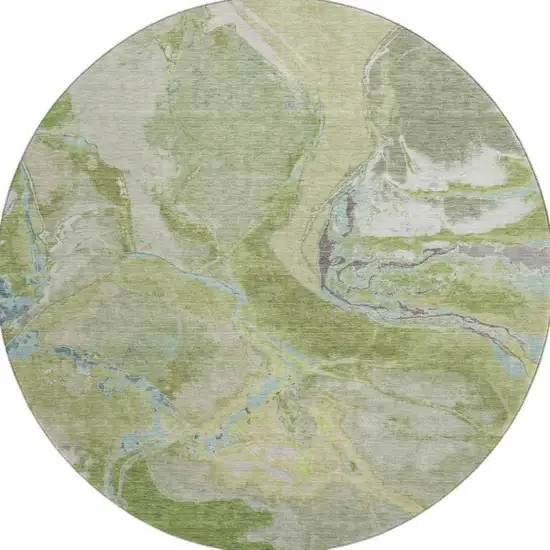 8' Green Blue And Gray Abstract Washable Round Rug With UV Protection Photo 3