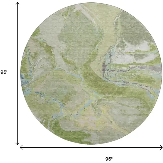 8' Green Blue And Gray Abstract Washable Round Rug With UV Protection Photo 9