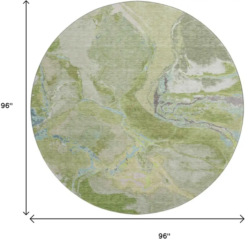 8' Green Blue And Gray Abstract Washable Round Rug With UV Protection Photo 9