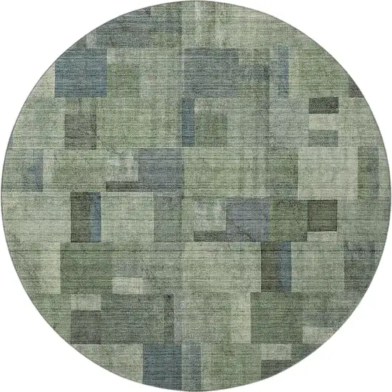 8' Green Blue And Gray Geometric Washable Round Rug With UV Protection Photo 4