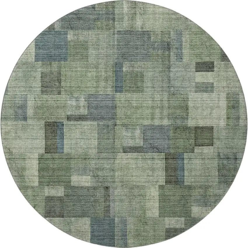 8' Green Blue And Gray Geometric Washable Round Rug With UV Protection Photo 4