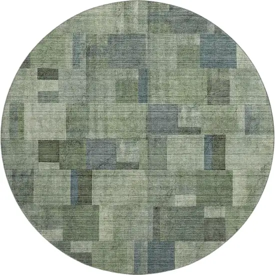 8' Green Blue And Gray Geometric Washable Round Rug With UV Protection Photo 1