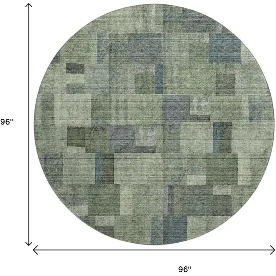 8' Green Blue And Gray Geometric Washable Round Rug With UV Protection Photo 3