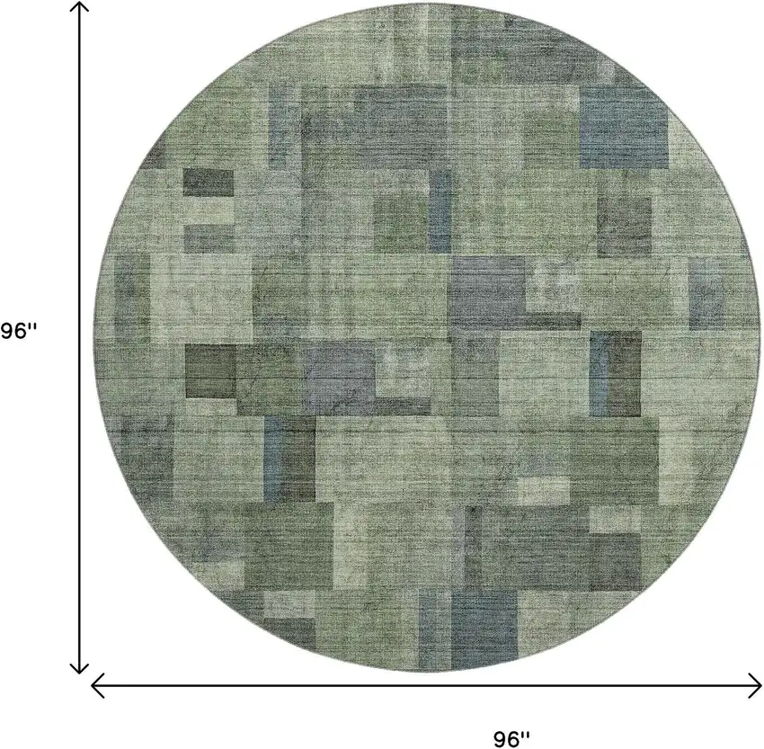 8' Green Blue And Gray Geometric Washable Round Rug With UV Protection Photo 3