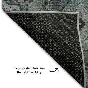 Photo of 8' Green Blue And Gray Medallion Washable Round Rug With UV Protection