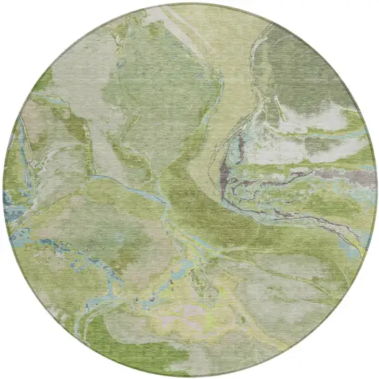 8' Green Blue And Gray Round Abstract Washable Indoor Outdoor Area Rug Photo 2