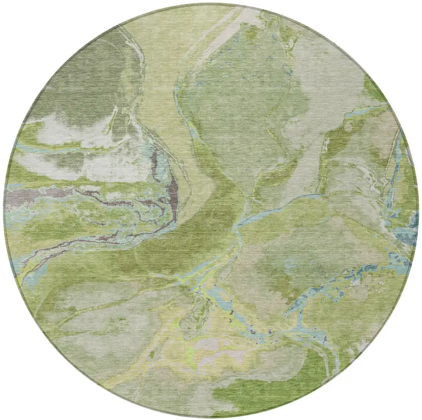8' Green Blue And Gray Round Abstract Washable Indoor Outdoor Area Rug Photo 6