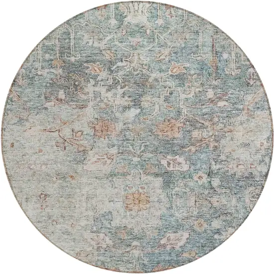 8' Green Blue And Gray Round Oriental Washable Indoor Outdoor Area Rug Photo 2