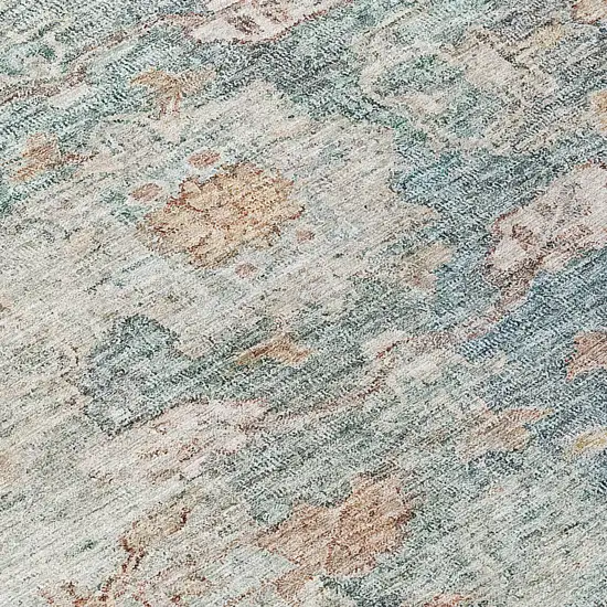 8' Green Blue And Gray Round Oriental Washable Indoor Outdoor Area Rug Photo 8