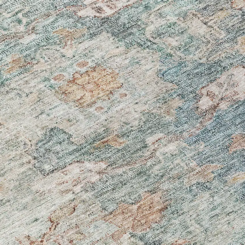 8' Green Blue And Gray Round Oriental Washable Indoor Outdoor Area Rug Photo 8