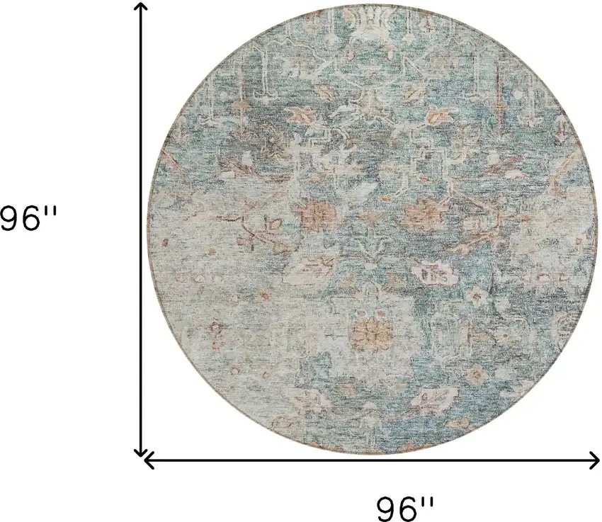 8' Green Blue And Gray Round Oriental Washable Indoor Outdoor Area Rug Photo 3