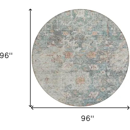 8' Green Blue And Gray Round Oriental Washable Indoor Outdoor Area Rug Photo 3