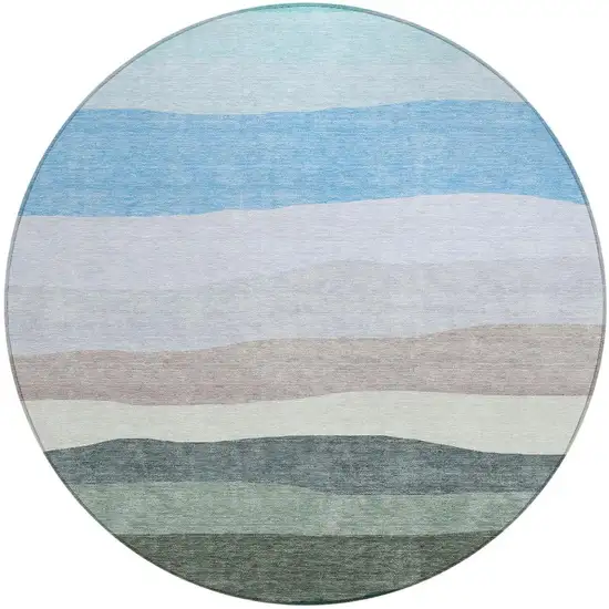 8' Green Blue And Gray Round Striped Washable Indoor Outdoor Area Rug Photo 4