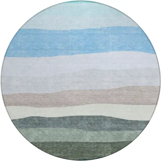 8' Green Blue And Gray Round Striped Washable Indoor Outdoor Area Rug Photo 1