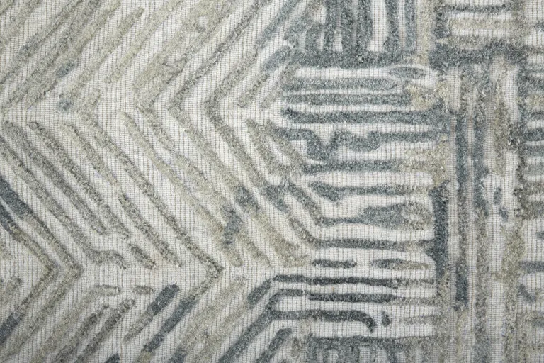 10' Green Blue And Ivory Abstract Hand Woven Runner Rug Photo 5