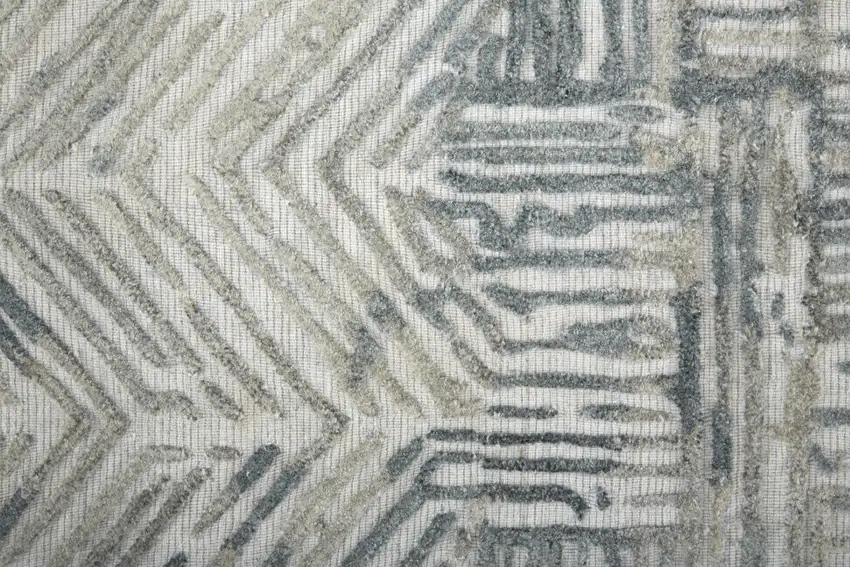 8' Green Blue And Ivory Abstract Hand Woven Runner Rug Photo 6