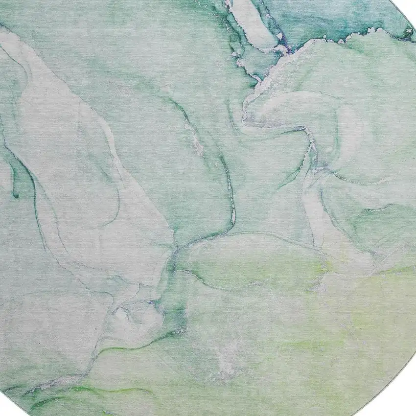 8' Green Blue And Ivory Abstract Washable Round Rug With UV Protection Photo 3
