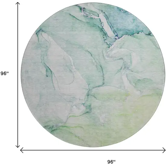 8' Green Blue And Ivory Abstract Washable Round Rug With UV Protection Photo 3