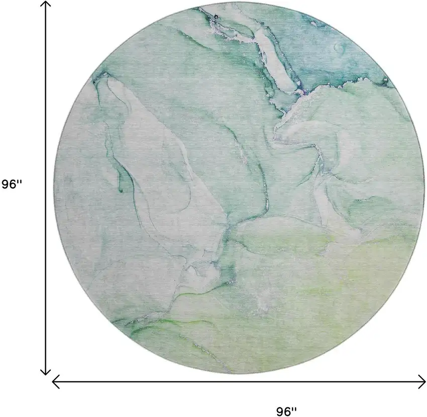 8' Green Blue And Ivory Abstract Washable Round Rug With UV Protection Photo 3