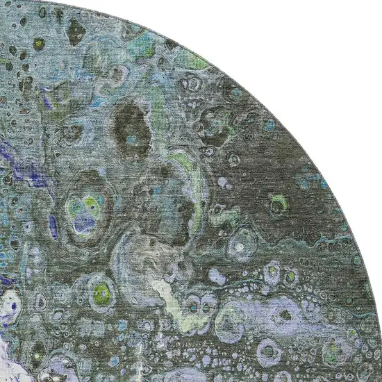 8' Green Blue And Ivory Abstract Washable Round Rug With UV Protection Photo 3