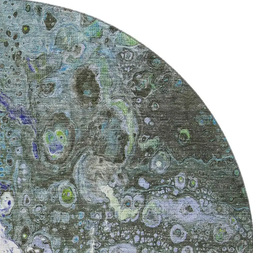 8' Green Blue And Ivory Abstract Washable Round Rug With UV Protection Photo 3