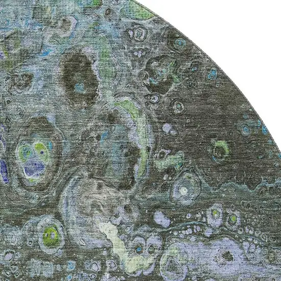 8' Green Blue And Ivory Abstract Washable Round Rug With UV Protection Photo 2