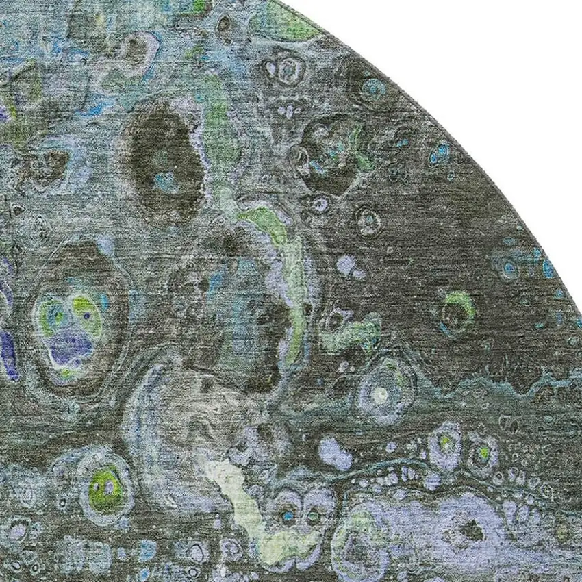 8' Green Blue And Ivory Abstract Washable Round Rug With UV Protection Photo 2