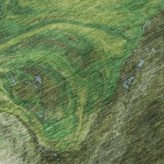 8' Green Blue And Ivory Abstract Washable Round Rug With UV Protection Photo 8