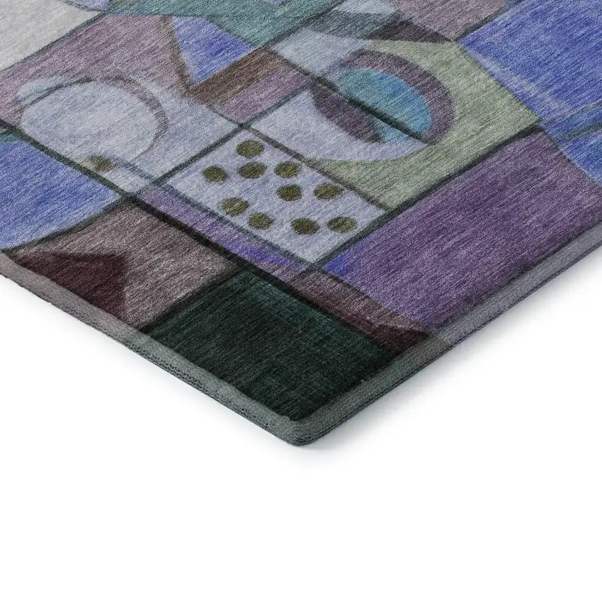 8' Green Blue And Ivory Abstract Washable Round Rug With UV Protection Photo 5