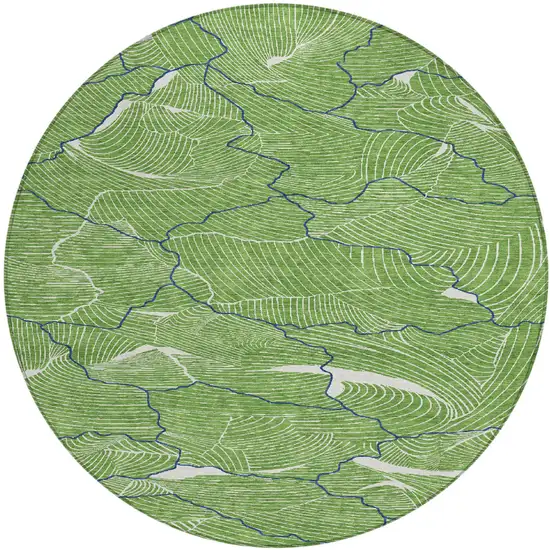 8' Green Blue And Ivory Round Abstract Washable Indoor Outdoor Area Rug Photo 2