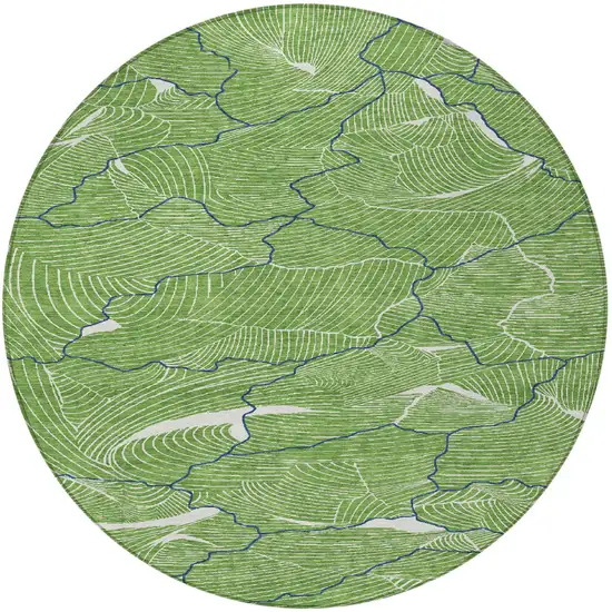 8' Green Blue And Ivory Round Abstract Washable Indoor Outdoor Area Rug Photo 7