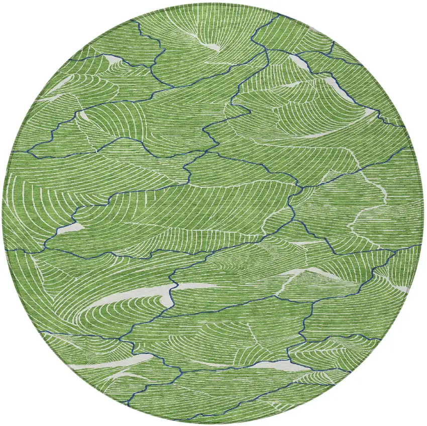 8' Green Blue And Ivory Round Abstract Washable Indoor Outdoor Area Rug Photo 7