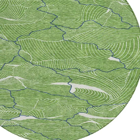 8' Green Blue And Ivory Round Abstract Washable Indoor Outdoor Area Rug Photo 6