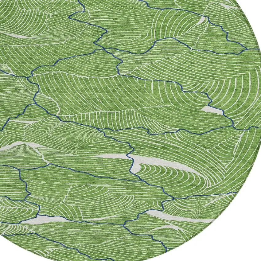 8' Green Blue And Ivory Round Abstract Washable Indoor Outdoor Area Rug Photo 6
