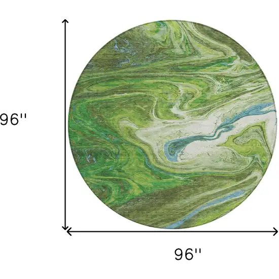 8' Green Blue And Ivory Round Abstract Washable Indoor Outdoor Area Rug Photo 8