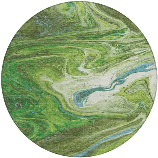 8' Green Blue And Ivory Round Abstract Washable Indoor Outdoor Area Rug Photo 2