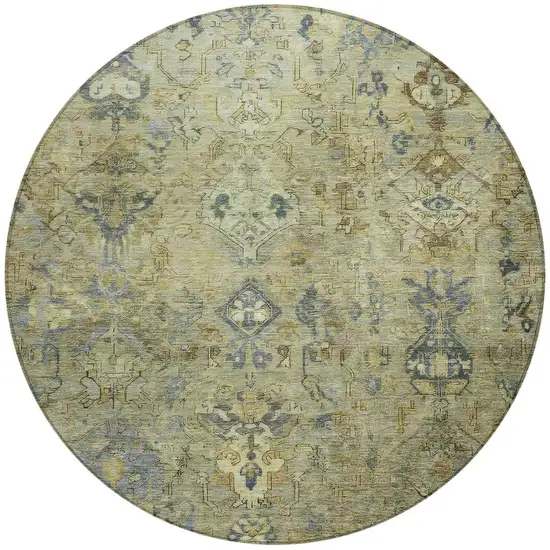 8' Green Blue And Ivory Round Medallion Washable Indoor Outdoor Area Rug Photo 4