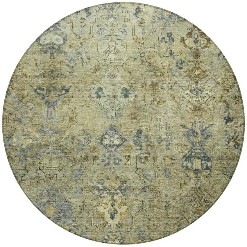 8' Green Blue And Ivory Round Medallion Washable Indoor Outdoor Area Rug Photo 4